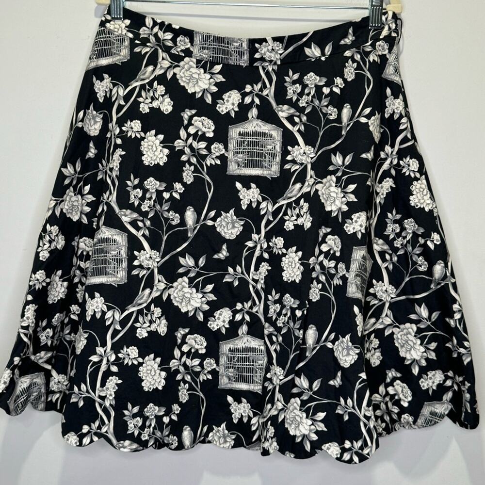 Talbots Petites Black White Birdcage Floral Toile Scalloped Hem A-Line Skirt 12P